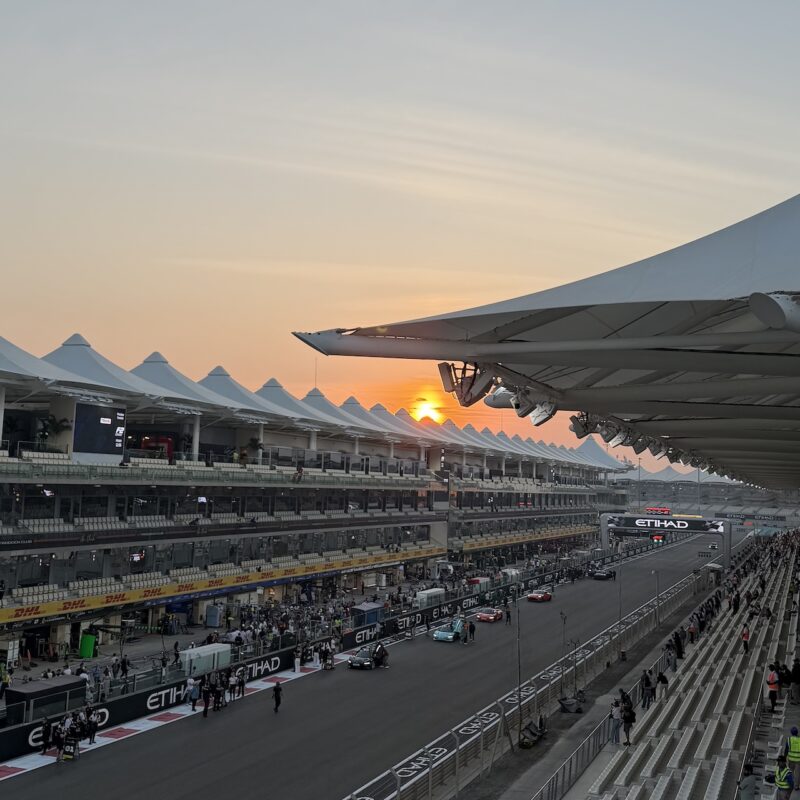 Yas Marina Circuit at sunset during the Abu Dhabi Grand Prix – premium Formula 1 corporate hospitality and luxury incentive event