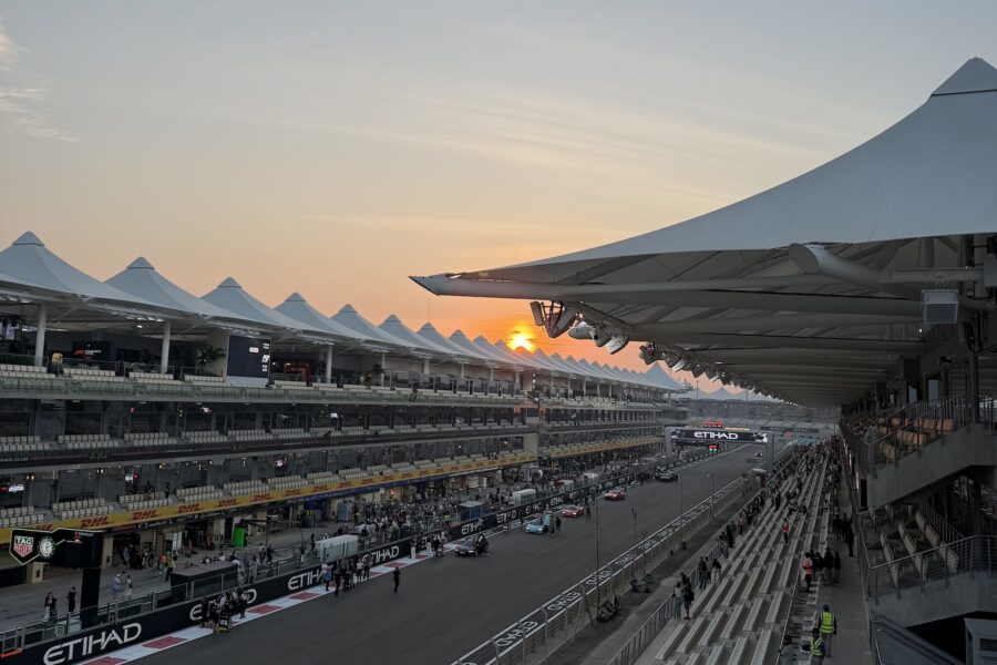 Yas Marina Circuit at sunset during the Abu Dhabi Grand Prix – premium Formula 1 corporate hospitality and luxury incentive event