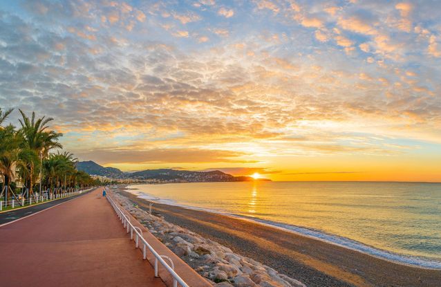 Stunning sunset under a wonderful sky in Nice, on the French Riviera